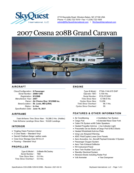 CSS-208B-1258-N1258B-Specifications