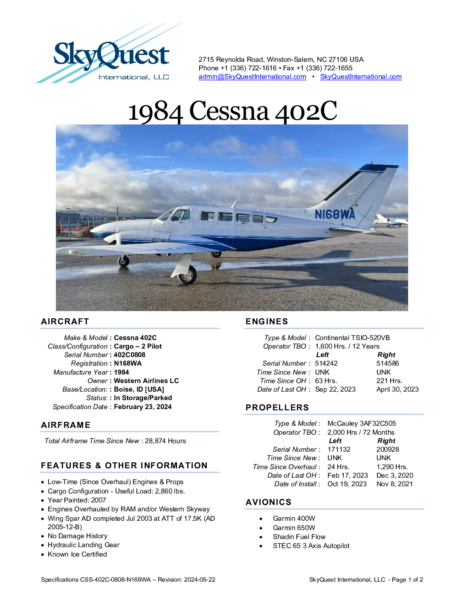 CSS-402C-0808-N168WA-Specifications